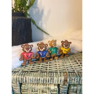 Four (4) KLC hard‎ pvc mascot figure toy 3 inch tiger bear cat wildcat red blue